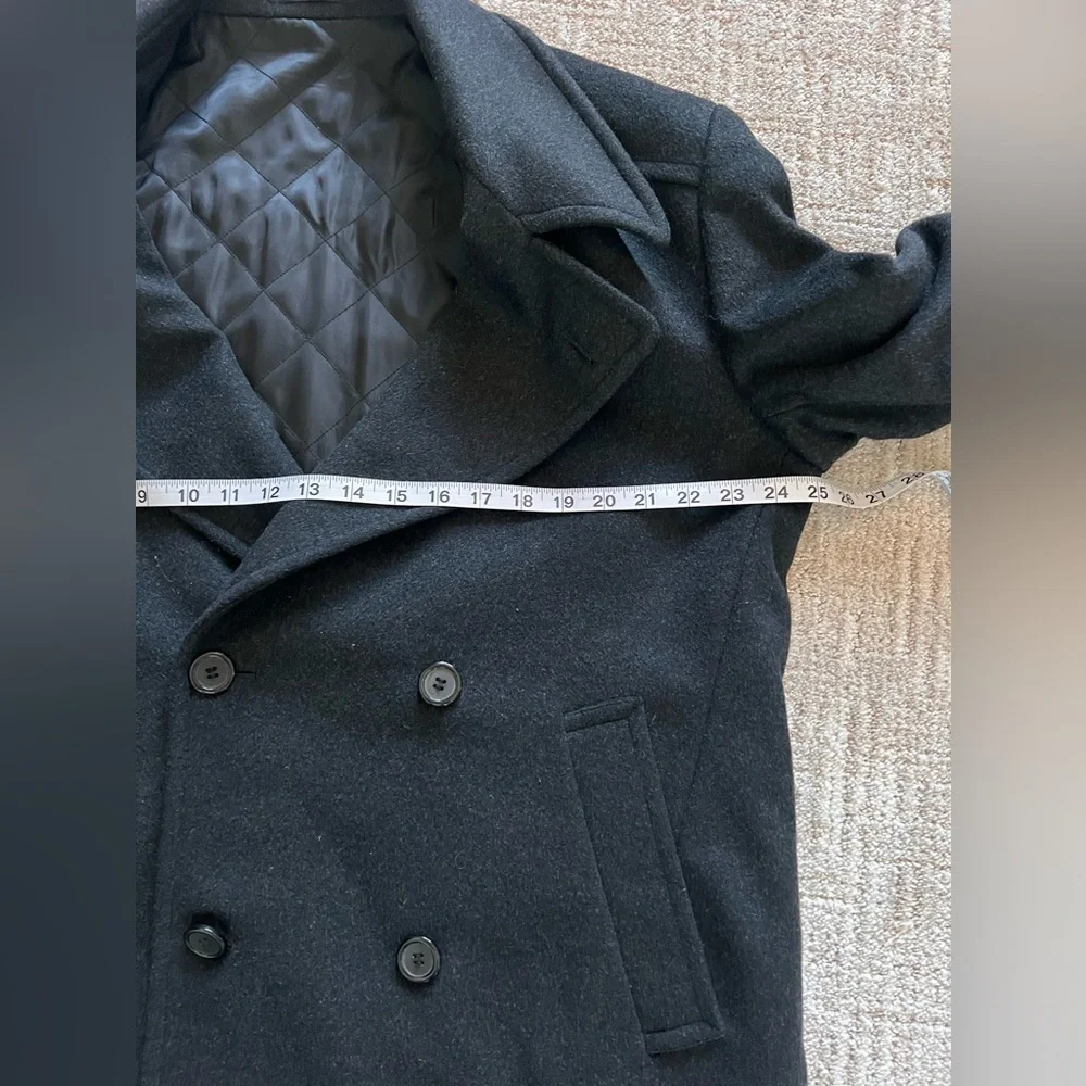 Club Uomo Mens Double Breasted Quilted Lining Wool Blend Peacoat Black Size‎ 42R